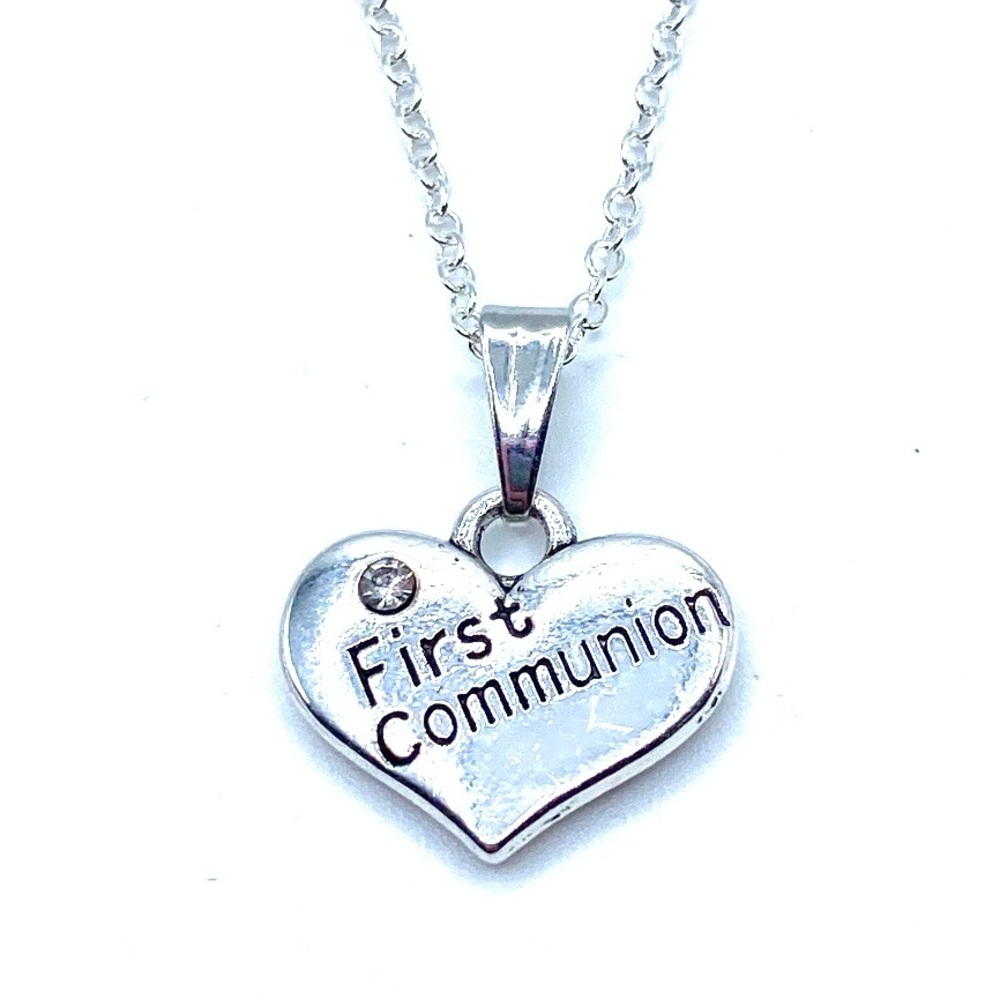 First Communion Necklace Heart Rhinestone